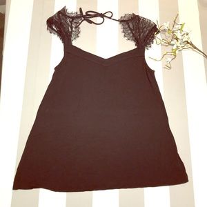 Anthropologie Ttee Black Top with Lace Sleeves - Size S